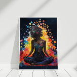 Póster Chica de yoga meditando flores en el universo<br><div class="desc">Chica de yoga meditando flores Poster universal</div>