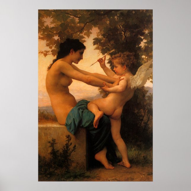 Póster Chica defendiéndose contra cupido de Bouguereau (Frente)