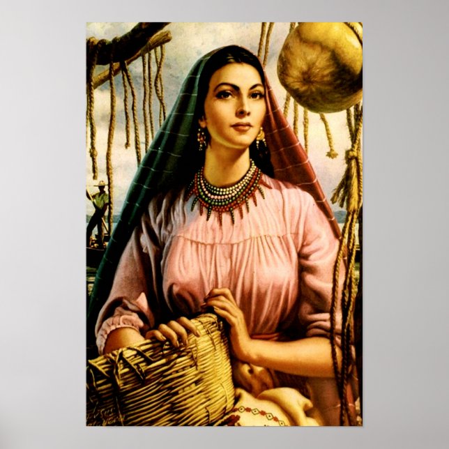 Póster Chica del calendario hermoso mexicana en barco pes (Frente)