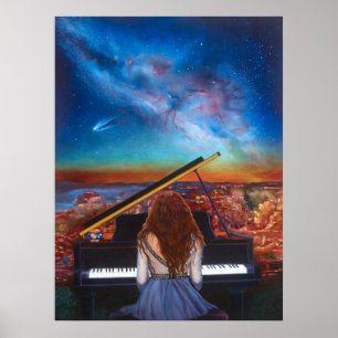 Póster Chica del cartel en el piano