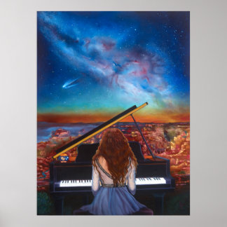 Póster Chica del cartel en el piano