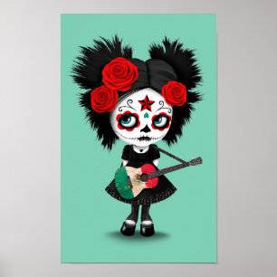 Póster Chica del cráneo del azúcar que toca la guitarra