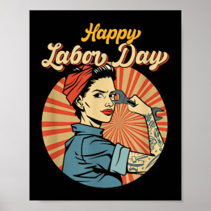 Póster Chica del feliz Día del Trabajo y fuerte movimient