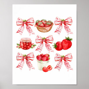 Póster Chica del festival de fresas Coquette Bow Strawber
