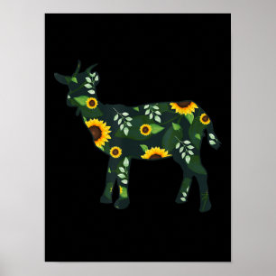 Póster Chica del girasol Floral Goat Kid Hawaii