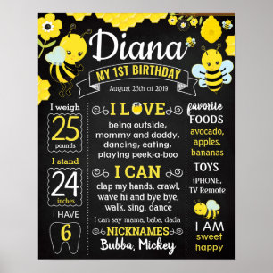 Póster Chica del niño del Bee First Birkday Party con piz