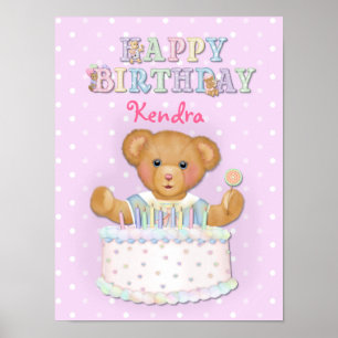 Póster Chica del oso de cumpleaños feliz - Personalizar