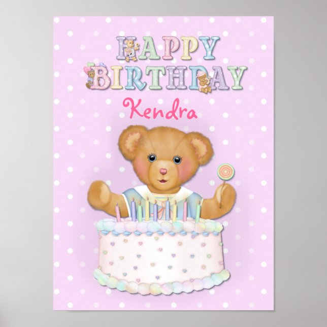 Póster Chica del oso de cumpleaños feliz - Personalizar (Frente)