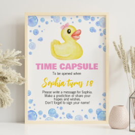 Póster Chica del pato de caucho Rótulo de la cápsula del