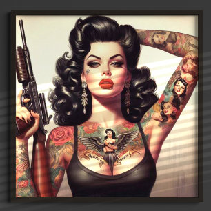 Póster Chica del tatuaje de la vieja escuela