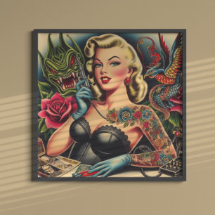 Póster Chica del tatuaje de la vieja escuela