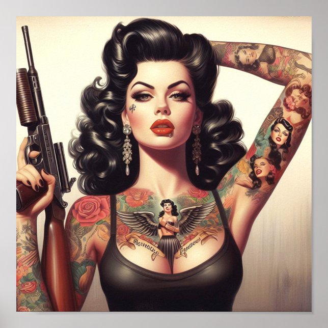 Póster Chica del tatuaje de la vieja escuela (Frente)