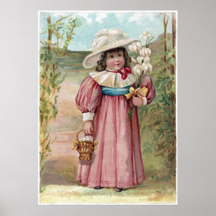 Póster Chica del Victorian con los lirios de pascua para