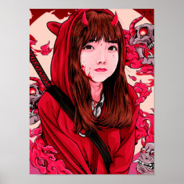 Póster Chica Demon Slayer de Red Anime
