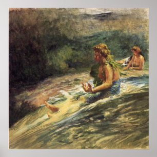 Póster 'Chica deslizándose hacia abajo caída de agua' - I