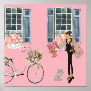 Póster Chica Diseñador Bolsa Depósito Perro Perro impresi