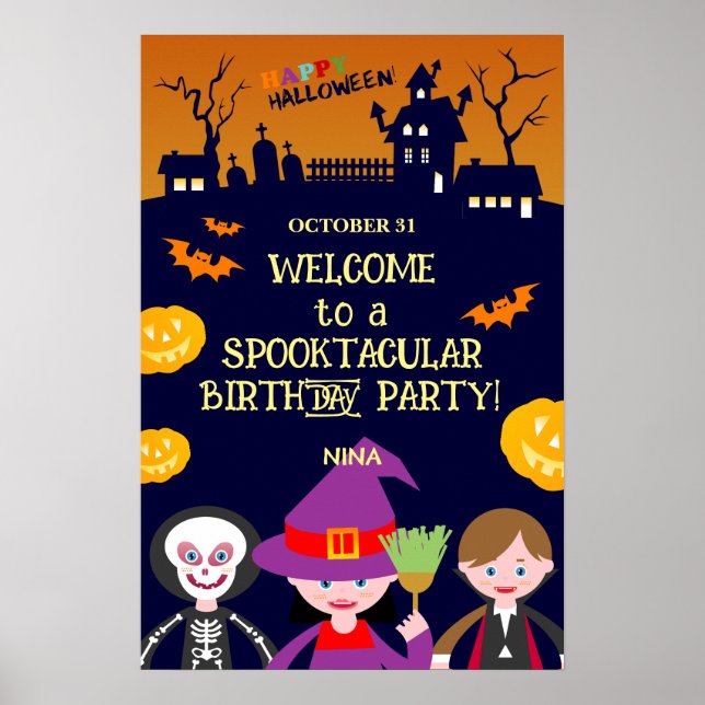 Póster Chica Disfraz De Halloween Fiesta De Cumpleaños  (Frente)