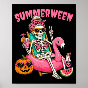 Póster Chica Divertida de Veranoween Esqueleto Coqueta Le