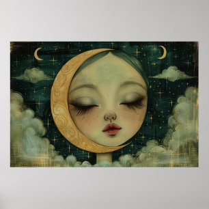 Póster Chica dulce en la luna