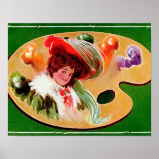 Póster Chica eduardiana en cartel de paleta de pintor Gra