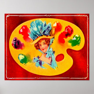 Póster Chica eduardiana en paleta de pintor