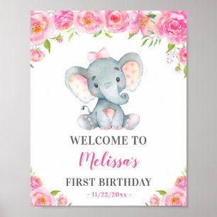 Póster Chica Elefante Primer Fiesta de cumpleaños número
