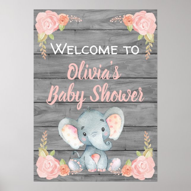Póster Chica Elephant Baby Shower Poster (Frente)