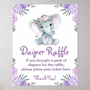 Póster Chica Elephant Diaper Raffle Baby Shower Game Rótu