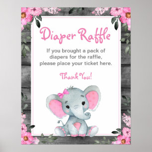 Póster Chica Elephant Diaper Raffle Baby Shower Game Rótu