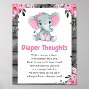 Póster Chica Elephant Diaper Thoughts Baby Shower Rótulo