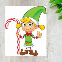 Chica Elf con Poster Candy Cane