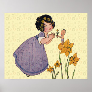 Póster Chica Elf Fairy Daffodil Antiguo Pascua