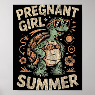 Póster Chica embarazada tortuga divertida vacaciones de v