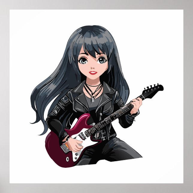Póster Chica emo con pelo negro largo (Frente)