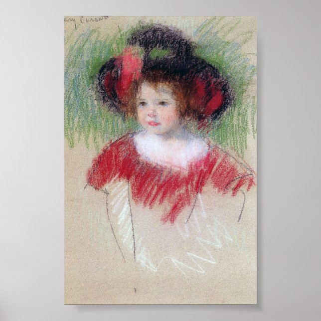Póster Chica en Big Bonnett y Vestido Rojo, Mary Cassatt (Frente)