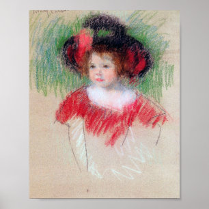 Póster Chica en Big Bonnett y Vestido Rojo, Mary Cassatt