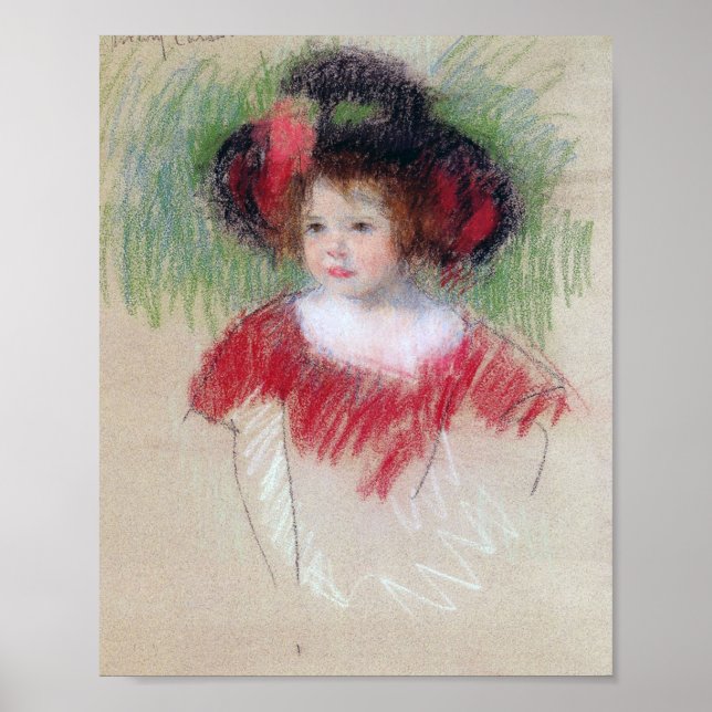 Póster Chica en Big Bonnett y Vestido Rojo, Mary Cassatt (Frente)