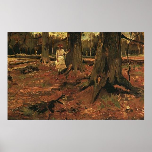 Póster Chica en blanco en el bosque 1882, Vincent van Gog (Frente)