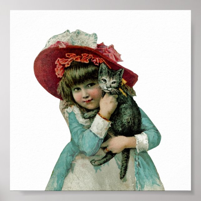 Póster Chica en Bonnet con Navidades Kitten (Frente)
