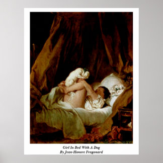 Póster Chica En Cama Con Perro De Jean-Honore Fragonard