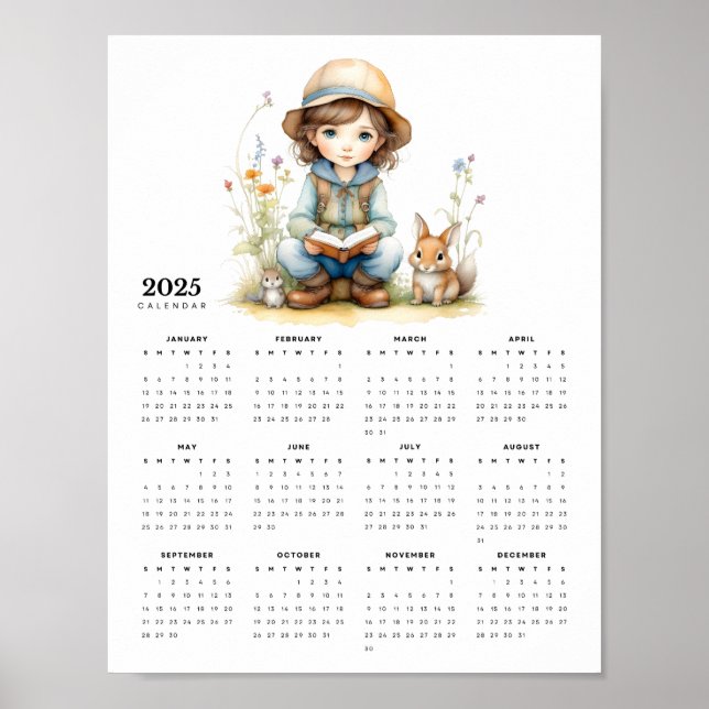 Póster Chica en el calendario de libros de jardinería de  (Frente)
