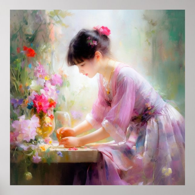 Póster Chica en el Jardín de las Flores (Frente)