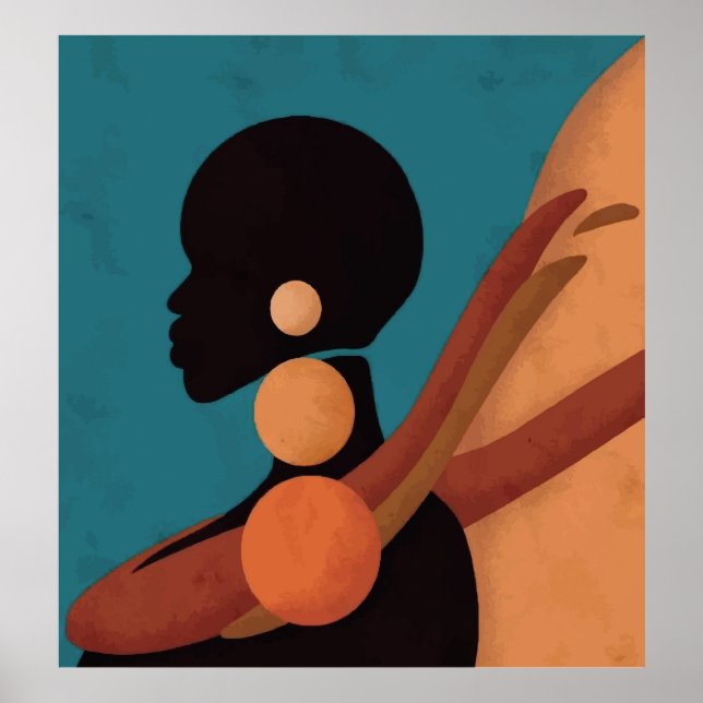 Póster chica en el trópico. Hermosa mujer africana. Negra (Frente)