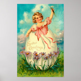 Póster Chica En Huevo Vintage Easter