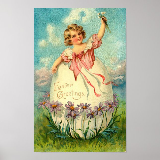 Póster Chica En Huevo Vintage Easter (Frente)