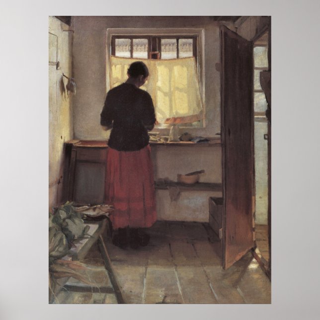 Póster Chica en la cocina de Anna Ancher (Frente)