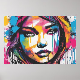 Póster Chica en pintura multicolor a agua