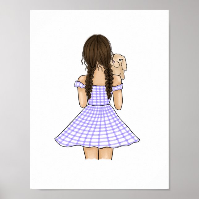Póster Chica en Purple Gingham Plaid con Mascota Bunny (Frente)