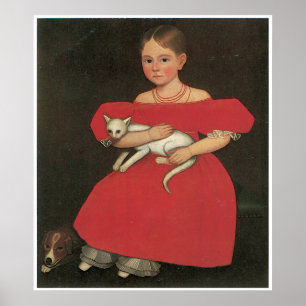 Póster Chica en rojo con su gato y su perro c. 1834-36