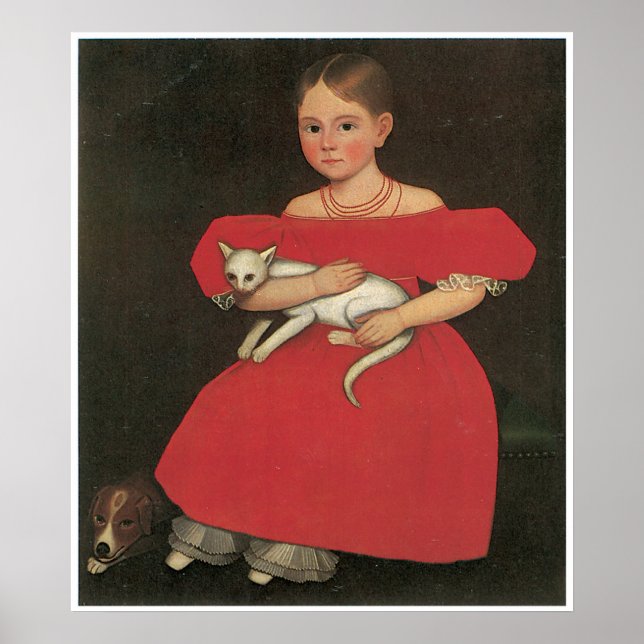 Póster Chica en rojo con su gato y su perro c. 1834-36 (Frente)
